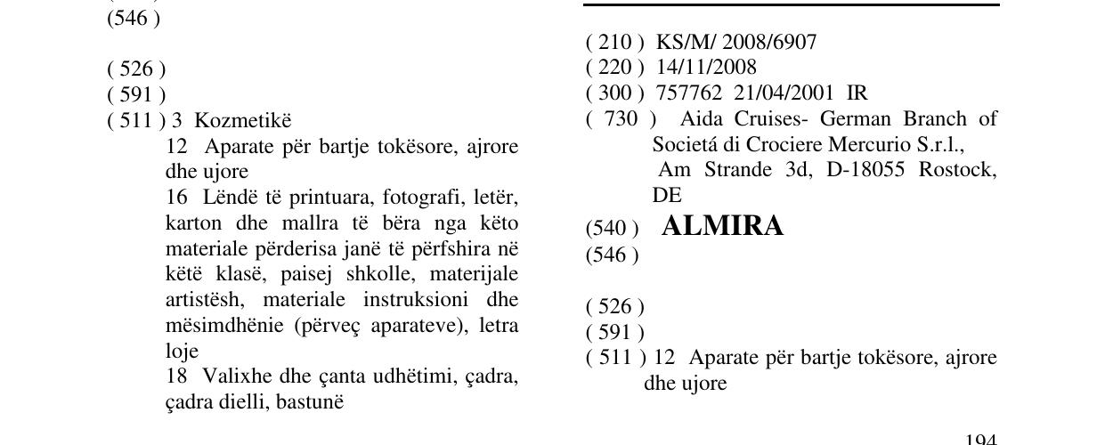 Zëri i markës ALMIRA në buletin