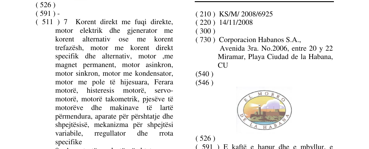 Zëri i markës EL MORO DE LA HABANA në buletin
