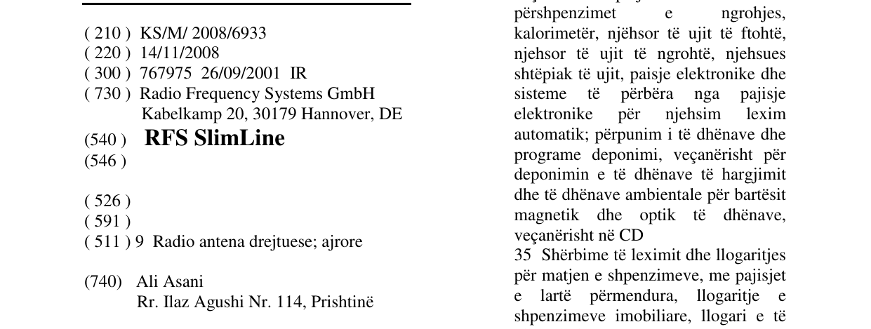 Zëri i markës RFS SlimLine në buletin