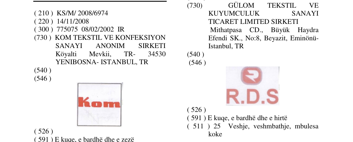 The entry of the trademark Figurative mark in the bulletin