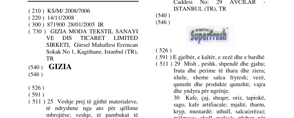 Zëri i markës GIZIA në buletin