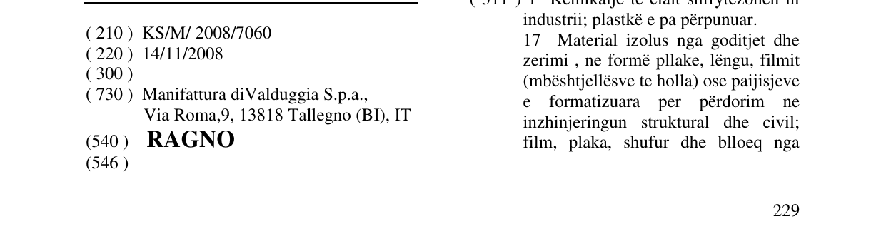 Zëri i markës RAGNO në buletin