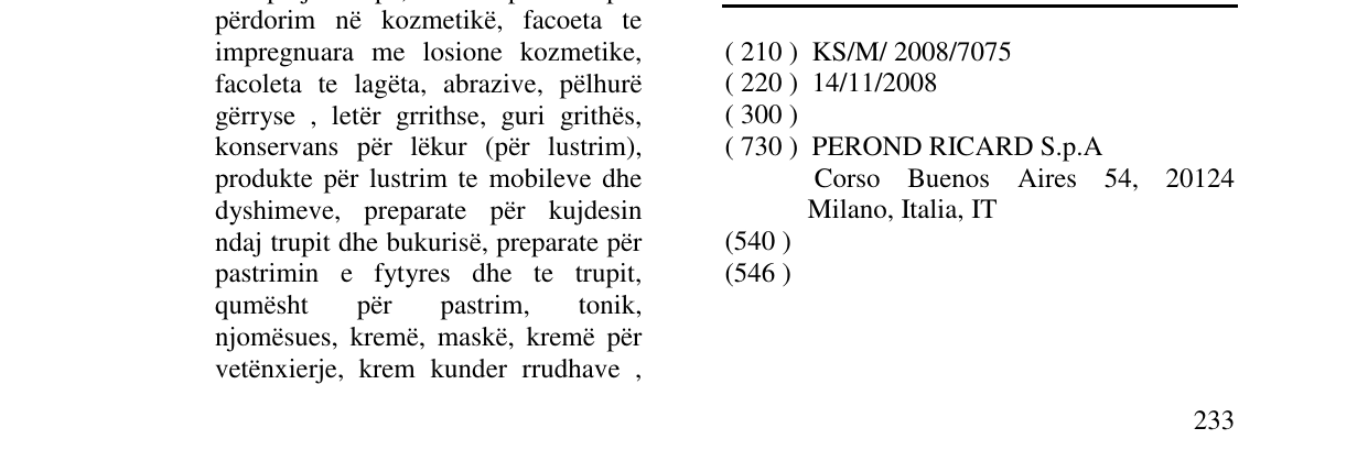 Zëri i markës RAMAZZOTTI në buletin