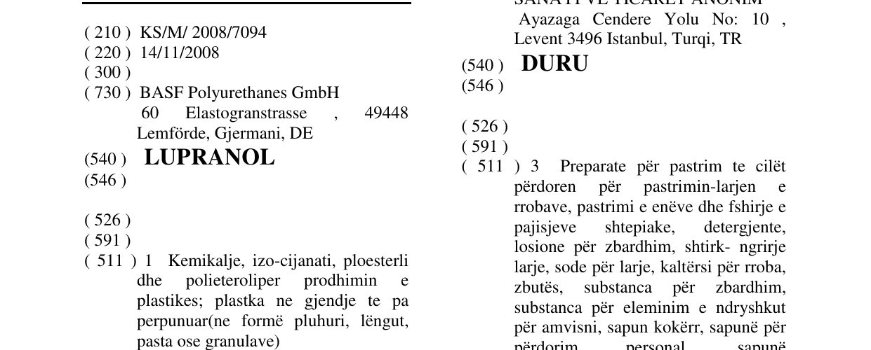 Zëri i markës LUPRANOL në buletin