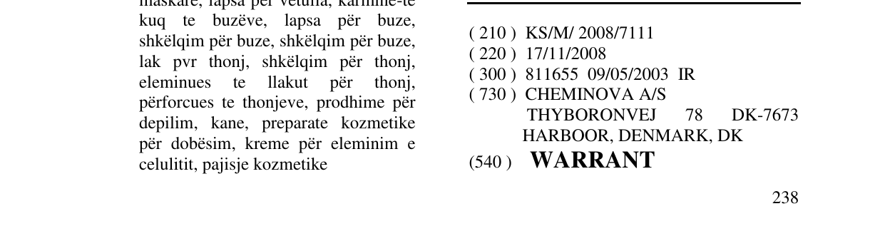 Zëri i markës WARRANT në buletin