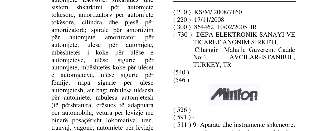 Zëri i markës Minton në buletin