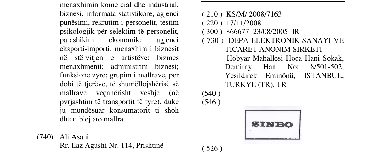 Zëri i markës SINBO në buletin