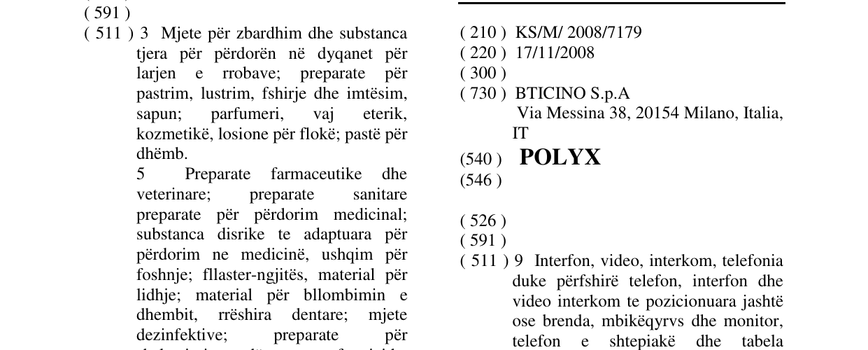 Zëri i markës POLYX në buletin