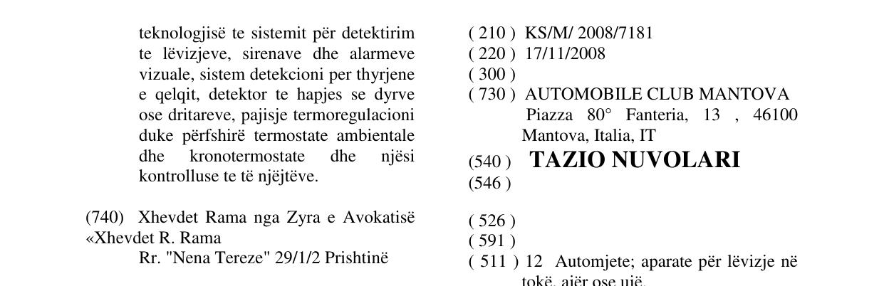 Zëri i markës TAZIO NUVOLARI në buletin