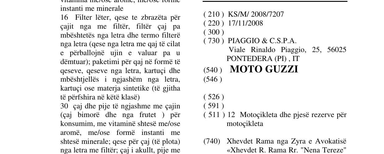Zëri i markës MOTO GUZZI në buletin