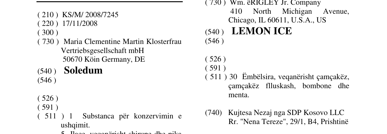 Zëri i markës Soledum në buletin