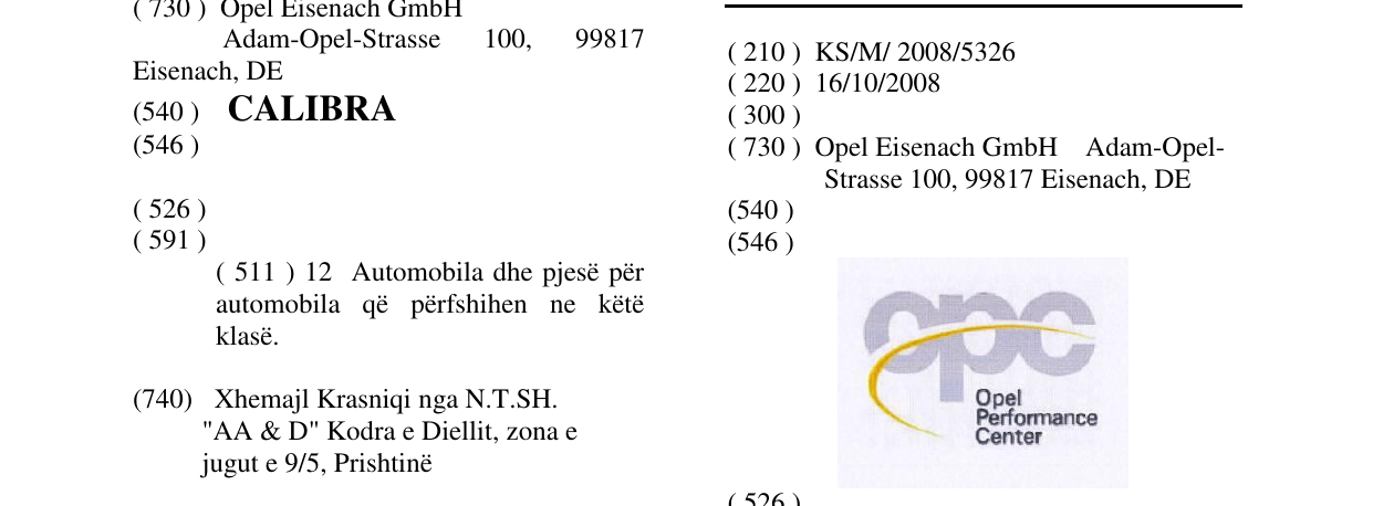 Zëri i markës OPEL PERFORMANCE CENTER në buletin