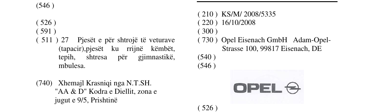 Zëri i markës OPEL në buletin