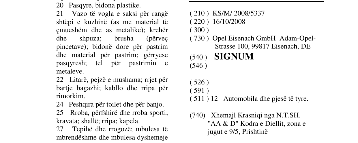Zëri i markës SIGNUM në buletin