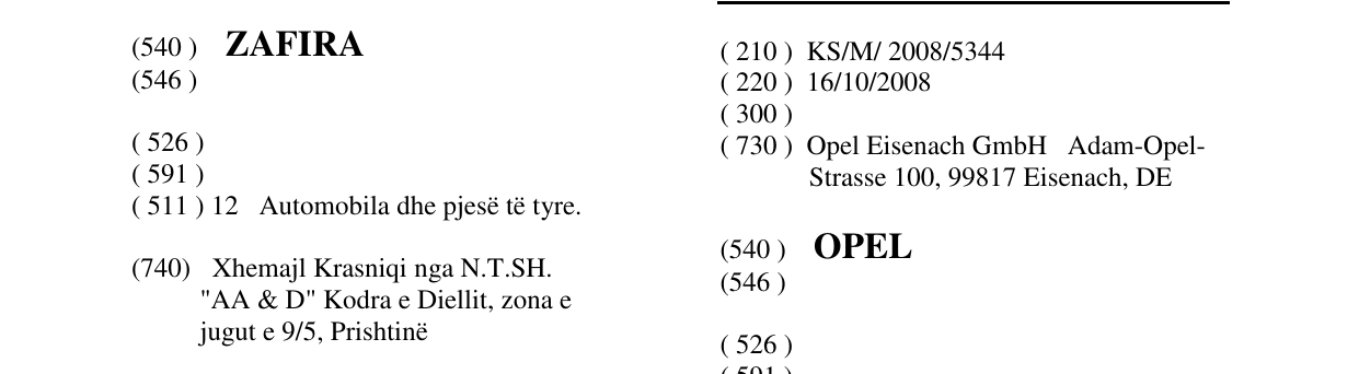 Zëri i markës OPEL në buletin