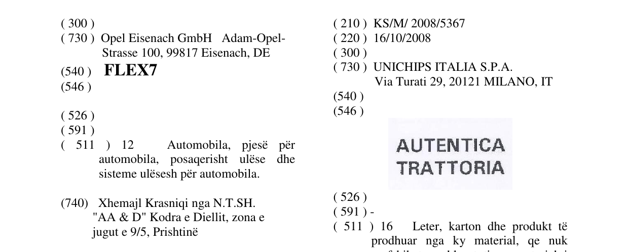 Zëri i markës AUTENTICA TRATTORIA në buletin