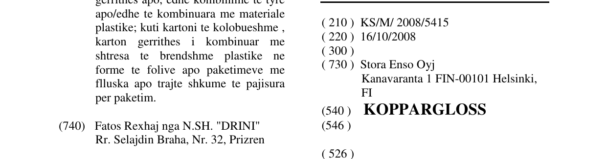 Zëri i markës KOPPARGLOSS në buletin