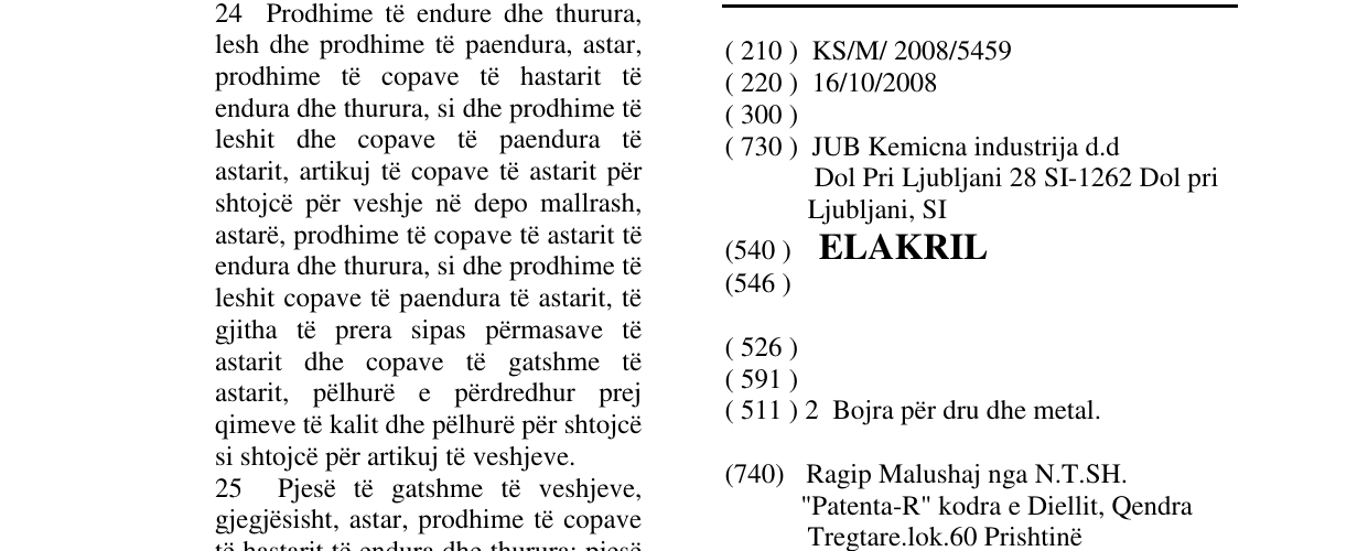 Zëri i markës ELAKRIL në buletin