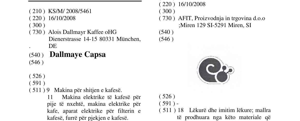 Zëri i markës Dallmaye Capsa në buletin