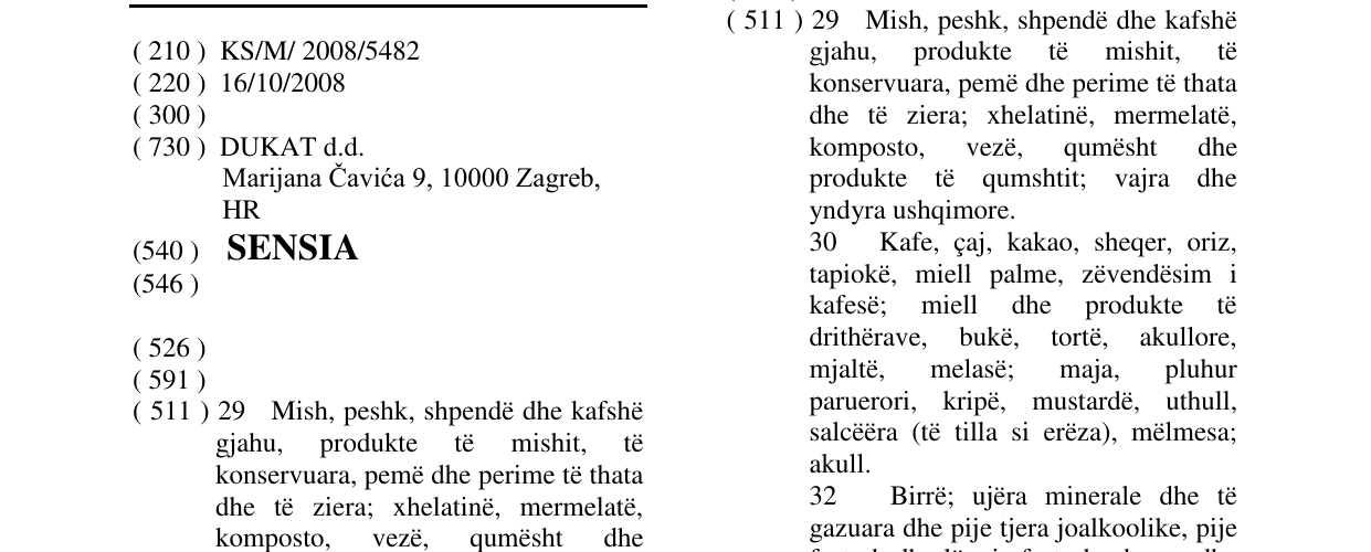 Zëri i markës SENSIA në buletin