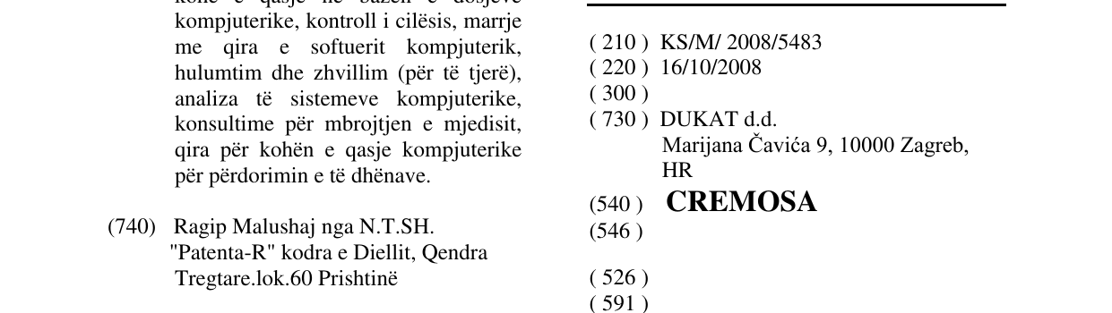 Zëri i markës CREMOSA në buletin