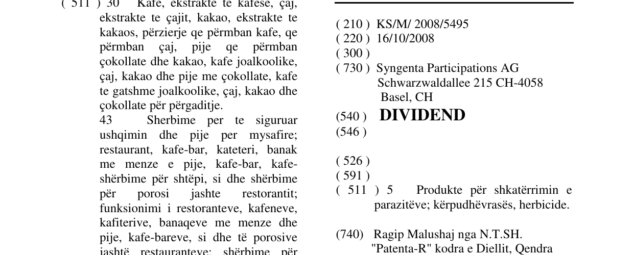 Zëri i markës DIVIDEND në buletin