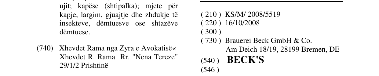 Zëri i markës BECK'S në buletin