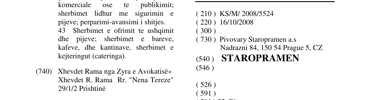 Zëri i markës STAROPRAMEN në buletin