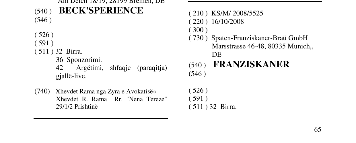 Zëri i markës FRANZISKANER në buletin