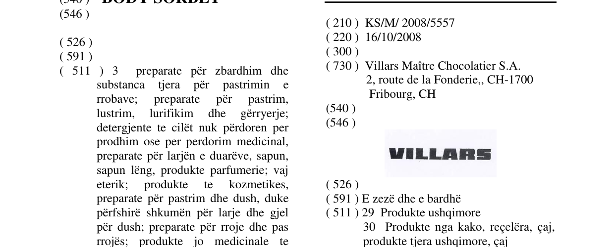 Zëri i markës VILLARS në buletin