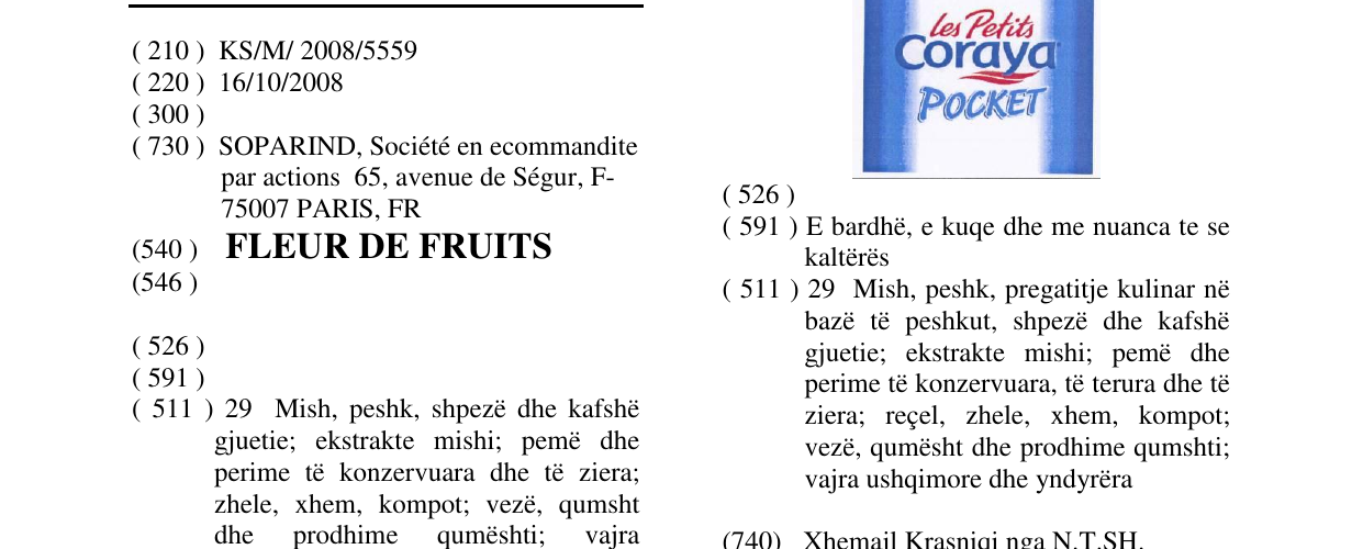 Zëri i markës FLEUR DE FRUITS në buletin