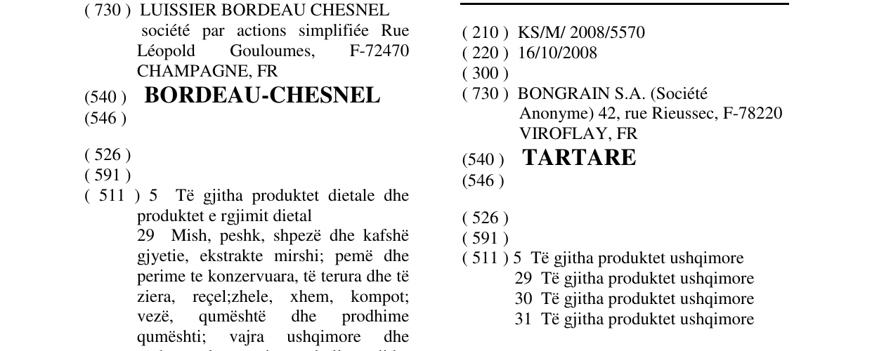 Zëri i markës TARTARE në buletin