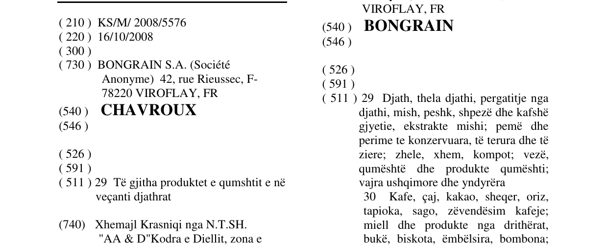 Zëri i markës CHAVROUX në buletin