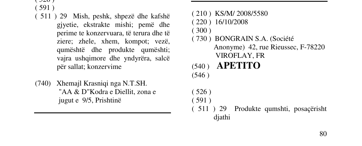 Zëri i markës APETITO në buletin