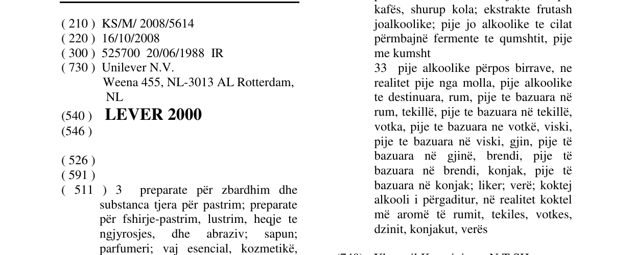Zëri i markës LEVER 2000 në buletin