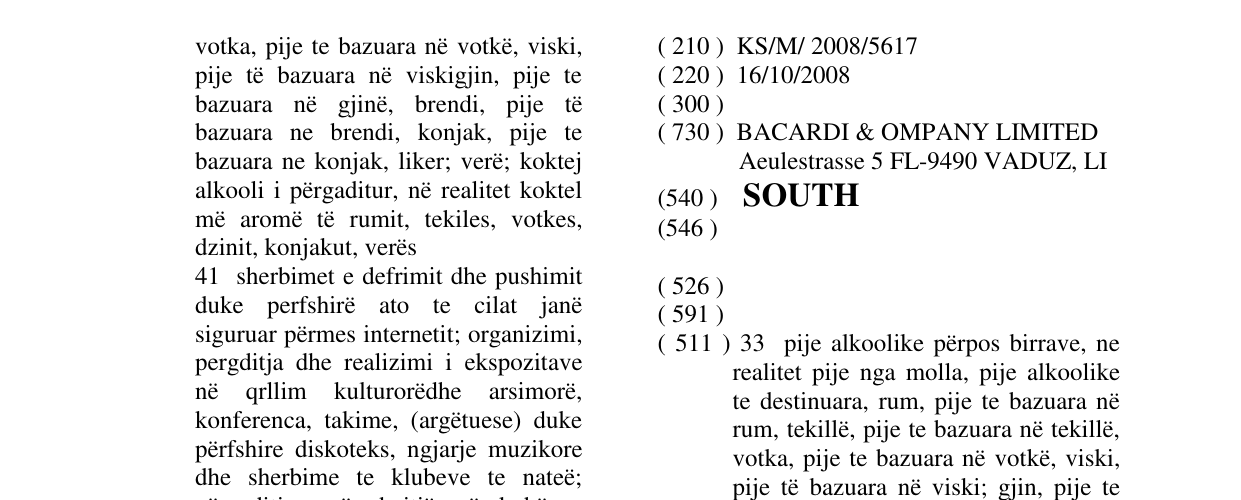 Zëri i markës SOUTH në buletin