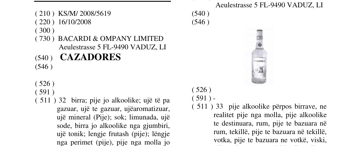 Zëri i markës CAZADORES në buletin