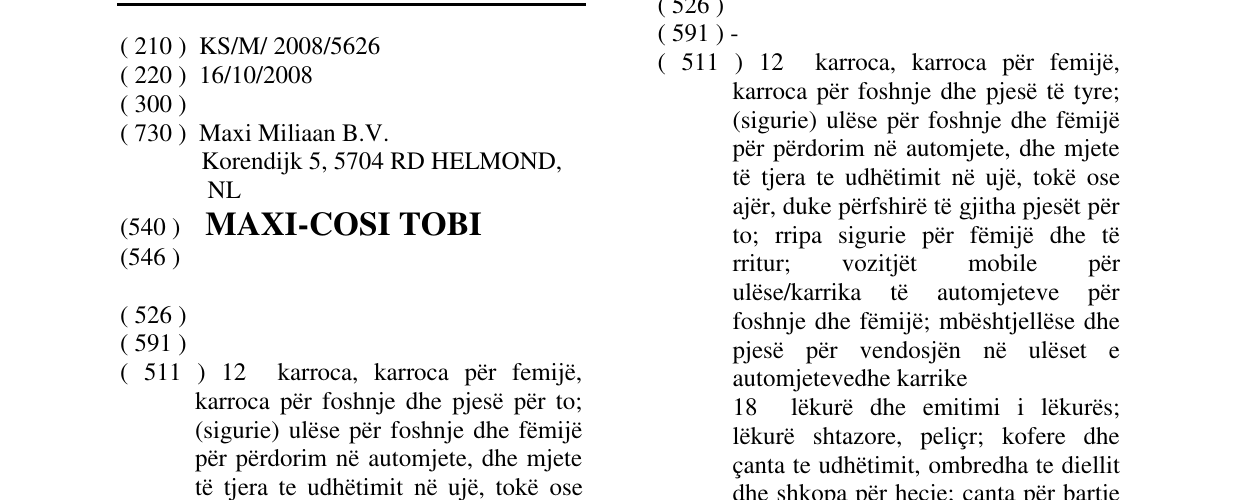 Zëri i markës MAXI-COSI TOBI në buletin