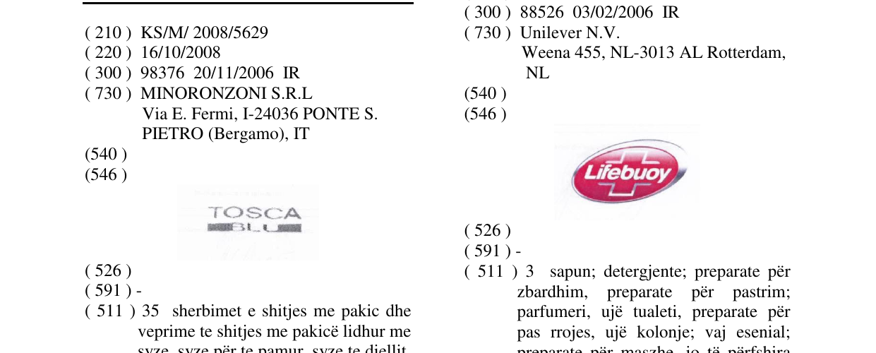 Zëri i markës TOSCA BLU në buletin