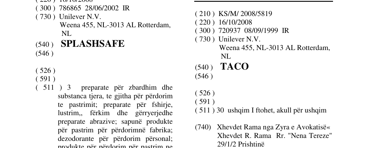 Zëri i markës TACO në buletin