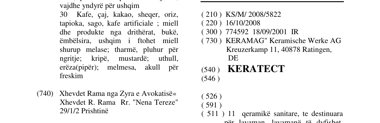 Zëri i markës KERATECT në buletin