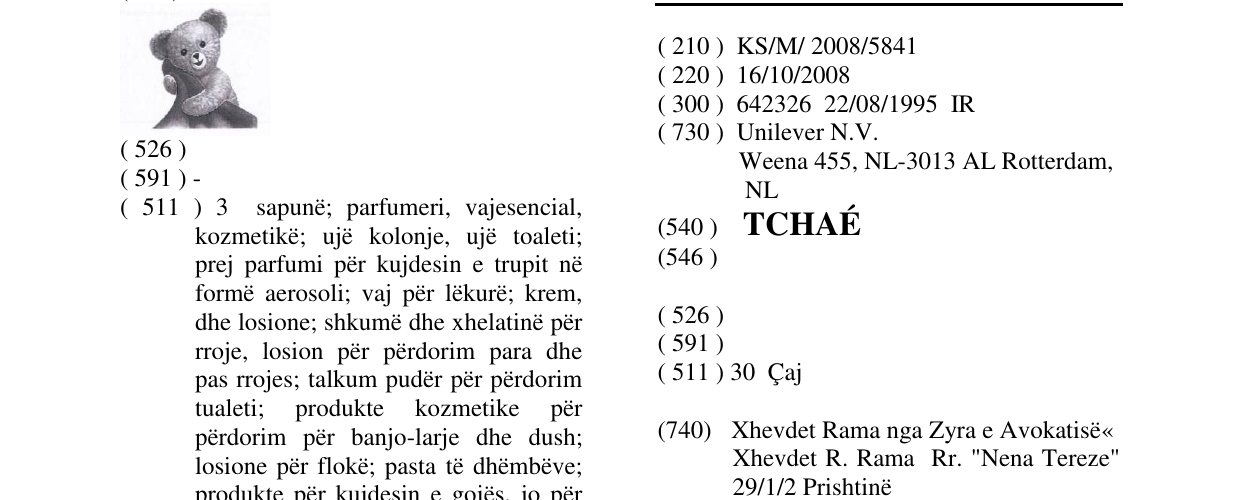 Zëri i markës TCHAÉ në buletin