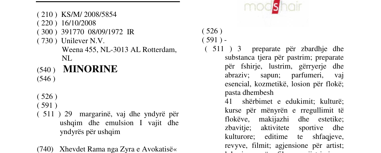 Zëri i markës MINORINE në buletin