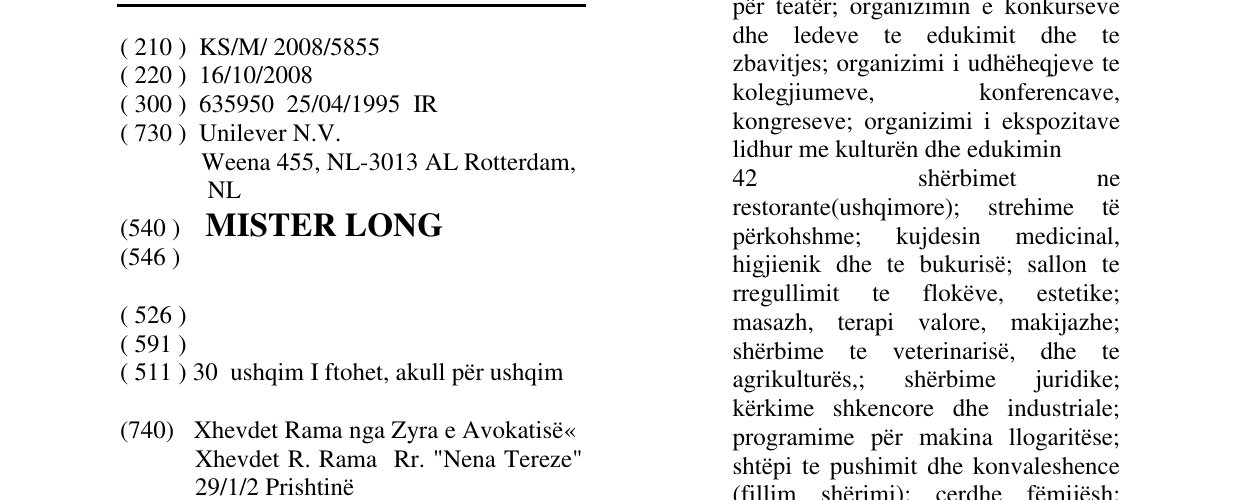Zëri i markës MISTER LONG në buletin