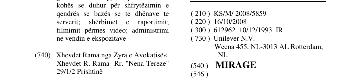 Zëri i markës MIRAGE në buletin
