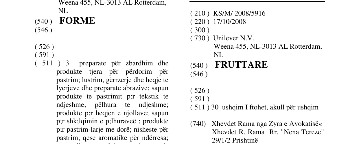 Zëri i markës FRUTTARE në buletin