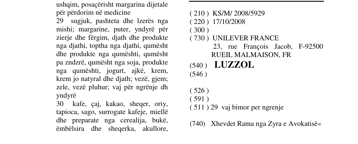 Zëri i markës LUZZOL në buletin