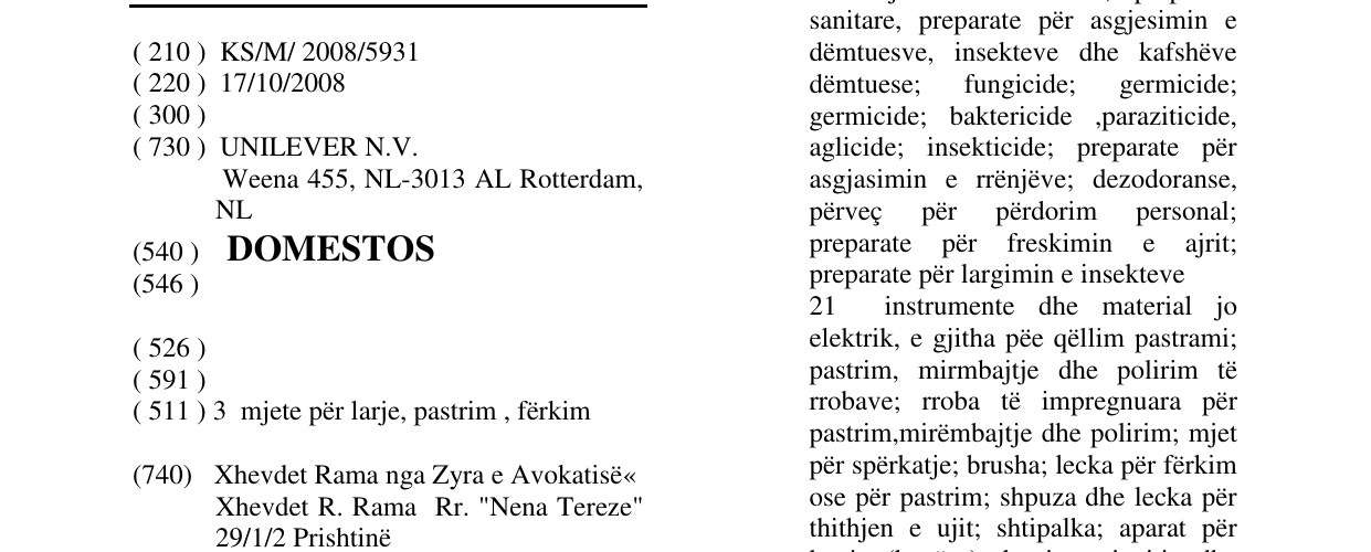 Zëri i markës DOMESTOS në buletin
