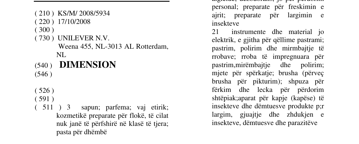 Zëri i markës DIMENSION në buletin