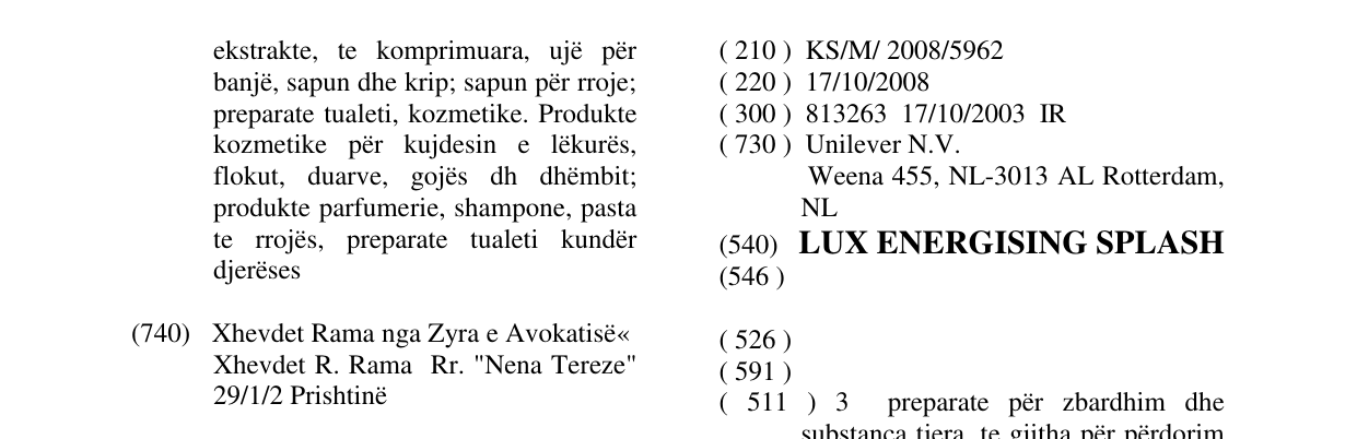 Zëri i markës LUX ENERGISING SPLASH në buletin